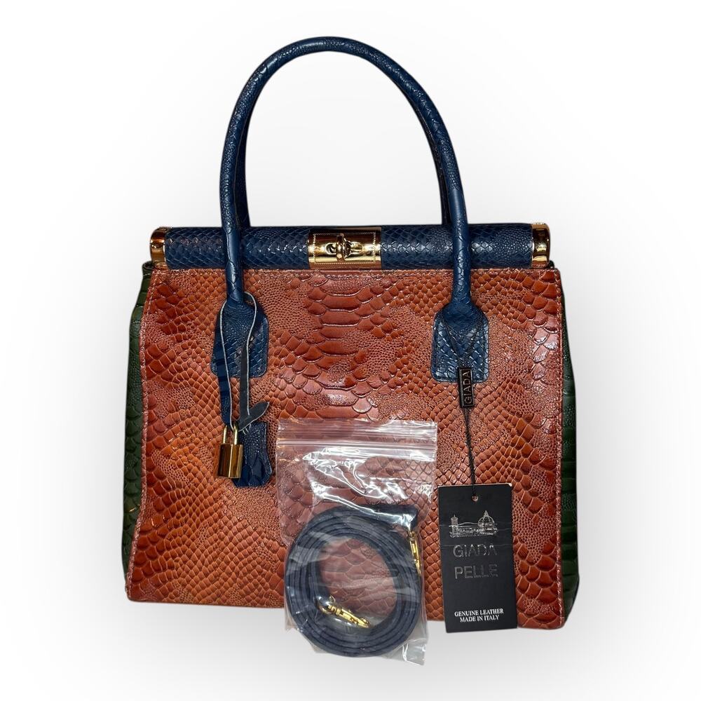 NWT Vintage Giada Pelle Italian Embossed Brown Leather Purse Bag Deadstock